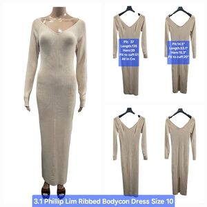3.1 Phillip Lim Ribbed V-neck & Back Bodycon Dress Size 10